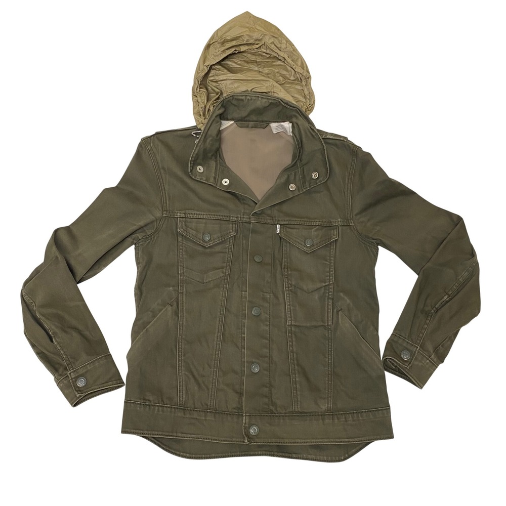 Levi's Hooded Trucker Jacket Olive Green Water Resistant Utility Jacket Womens S